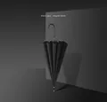 16-rib automatic long-handle black umbrella with elegant vinyl sun protection coating - Curved Handle Long Umbrella / 16 Ribs / Ink Black (Black Glue)