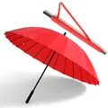Large red 24-rib windproof long-handle umbrella with matching shoulder strap carry bag - Large 24-Rib (2-3 People) / Red