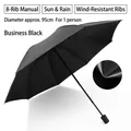 Business black folding umbrella, 8 wind-resistant ribs, black glue coating, 95cm diameter - 8-Rib Manual Sun & Rain / Black