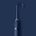 Premium navy blue 16-rib automatic long-handle umbrella with J-shaped leather handle - Japanese Curved Handle Automatic Umbrella / 16 Ribs / Navy Blue