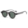Retro kleine ronde zonnebril in doorschijnend grijs met donkergroene glazen glanzend - Zonnebril / Transparant Grijs Frame Groene Lens (SZ2003)