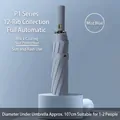 Foggy Blue automatic folding umbrella, 12-rib sturdy design, 107cm large diameter. - Black Glue Rain] S Series] 12 Bone Increase-Smoke Blue / Fully automatic] folding series