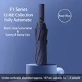 Automatic 12-rib navy blue folding umbrella with black UV protection coating for sun and rain - Black Glue Rain] S Series] 12 Bone Increase-navy blue / Fully automatic] folding series