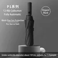 Elegant black 12-rib fully automatic folding umbrella with 107cm diameter for sun and rain - S Series 12 Ribs Style (GD-644465112) / 107cm Diameter / Black