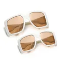 Oversized white square sunglasses parent-child set with amber tinted lenses - C15 White Frame Tea Lens Parent-Child Set