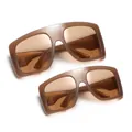 Stylish matching oversized square frame parent-child sunglasses in brown tea finish - C10 Khaki Frame Tea Lens Parent-Child Set