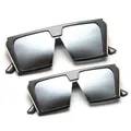 Stylish parent-child matching oversized flat top square sunglasses in black and gold - Black Frame White Mercury (C2)