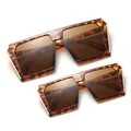 Parent-child tortoise shell sunglasses set featuring stylish flat top square frames - Leopard Frame Tea Lens (C6)