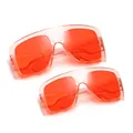 Oversized square parent-child sunglasses set with orange lenses and transparent frames. - C17 Pink Frame Red Lens Parent-Child Set