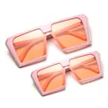 Trendy parent-child square frame sunglasses in pink with gradient orange lenses - Pink Frame Pink Lens (C4)