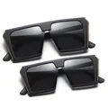 Stylish parent-child black sunglasses set with flat top square frame and gold trim - Bright Black Frame Black Grey Lens (C1)
