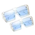 Light blue parent-child flat top square sunglasses in a stylish candy color SKU set - Glossy Transparent Frame Blue Lens (C8)