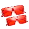 Fashionable red square parent-child sunglasses set with flat top and transparent candy color frames - Transparent Red Frame Red Lens (C9)