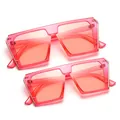 Stylish parent-child pink square sunglasses set featuring flat top frames and gold accents - Transparent Pink Frame Pink Lens (C13)