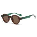 Retro ronde zonnebril met bruin montuur en groene pootjes voor UV-bescherming en stijl - Zonnebril / Thee Frame Groene Poten Grijze Lens (SZ2003)