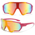 Professional pink oversized sports cycling sunglasses with colorful UV400 lenses - Pink Frame Red Lens