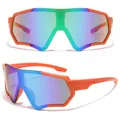 Outdoor cycling sunglasses with orange frame and colorful purple-blue mirrored UV lenses - Orange Frame Blue Lens