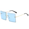 Lunettes de soleil carrées sans monture pour femmes avec verres bleu océan et branches or - Lentille Bleue
