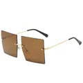 Grandes lunettes de soleil carrées sans monture avec verres marrons et branches dorées - Lentille de Thé