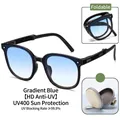 Foldable square sunglasses with gradient blue lenses and UV400 protection. - HD UV Protection Style / Gradient Blue (With Storage Case)