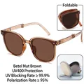 Foldable polarized sunglasses in brown square frame with UV400 anti-UV protection - Polarized Anti-Glare Style / Pinang Brown (With Storage Case)