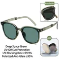 Deep Space Green foldable square-frame polarized sunglasses with UV400 protection - Polarized Anti-Glare Style / Deep Space Green (With Storage Case)