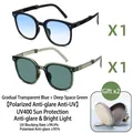 Foldable polarized square frame sunglasses in gradient blue and green with UV400 protection - 2-Piece Set (With Storage Cases) / 2 Pieces/Pack / Gradient Blue and Deep Space Green