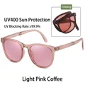 Occhiali da sole pieghevoli UV400 con lenti marrone rosa chiaro e montatura nera - Caffè Rosa Chiaro 1ª Gen (Protezione UV)