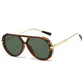 Vintage leopard print double bridge sunglasses with dark green lenses for women - Tortoise Frame Green Lens