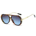 Retro tortoiseshell aviator sunglasses with blue gradient lenses and gold metal temples - Tortoise Frame Gray Blue Lens
