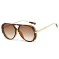 High-end vintage leopard print sunglasses with gold double bridge and brown gradient lenses - Tortoise Frame Gradient Tea