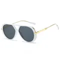 Retro double bridge sunglasses with white frame and gold metal temples for women - White Frame Black Gray Lens