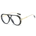Vintage double-bridge eyeglasses with thick black frame and sleek gold metal temples. - Black Frame Clear Lens