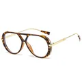 Retro leopard print sunglasses with gold metal temples and double bridge frame. - Tortoise Frame Clear Lens