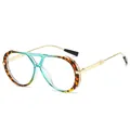 Vintage aviator sunglasses featuring leopard print frames and stylish green tinted lenses - Green Tortoise Clear Lens