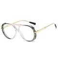 Stylish oversized retro double bridge glasses featuring transparent grey and pink frames - Pink Grey Frame Clear Lens