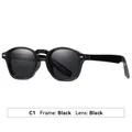 Classic retro square-round polarized sunglasses with black frames and black lenses C1 - Glossy Black Frame Grey Lens