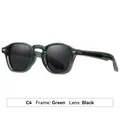 Retro square-round polarized sunglasses with green frames and black lenses for UV protection - Green Frame Grey Lens