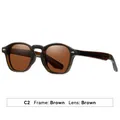 Vintage brown polarized sunglasses featuring a round square frame and UV protection - Tea Frame Tea Lens