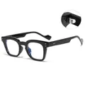 Fashionable retro black square frame glasses with reinforced metal hinges for men and women - Bright Black Frame Anti-Blue Light