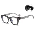 Retro grey translucent square frame glasses with metal hinge detail and chunky design - Transparent Grey Frame Anti-Blue Light