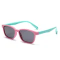 Vintage quadratische polarisierte Kindersonnenbrille mit weichem Silikonrahmen in Pink - Rosa Rahmen Dunkelgraue Gläser