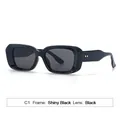 Gafas de sol rectangulares retro con protección UV montura negra brillante y lentes - Montura Negro Brillante Lente Gris