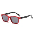 Lebhafte rot-schwarze retro quadratische polarisierte Kindersonnenbrille aus Silikon - Roter Rahmen Dunkelgraue Gläser