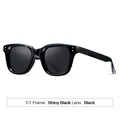 Modern square frame sunglasses in shiny black with UV protection and matching lenses - Bright Black Frame Black Grey Lens (C1)