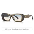 Elegantes gafas de sol rectangulares con montura verde oliva y lentes azul marrón - Montura Verde Oliva Lente Azul Marrón