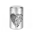 Silver aluminum alloy pet memorial urn with engraved angel wing and sentimental poem - 70x45mm / Silver Jar (454)