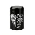 Black aluminum memorial urn for pets or humans featuring angel wing and sentimental heart poem - 70x45mm / Black Jar (454)