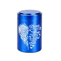 Blue aluminum pet memorial urn with engraved angel wing and sentimental soul quote - 70x45mm / Blue Jar (454)