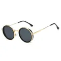 Vintage ronde oversized zonnebril met goudkleurig montuur en donkere glazen - Zwart Goud Frame Zwart Grijs Lenzen